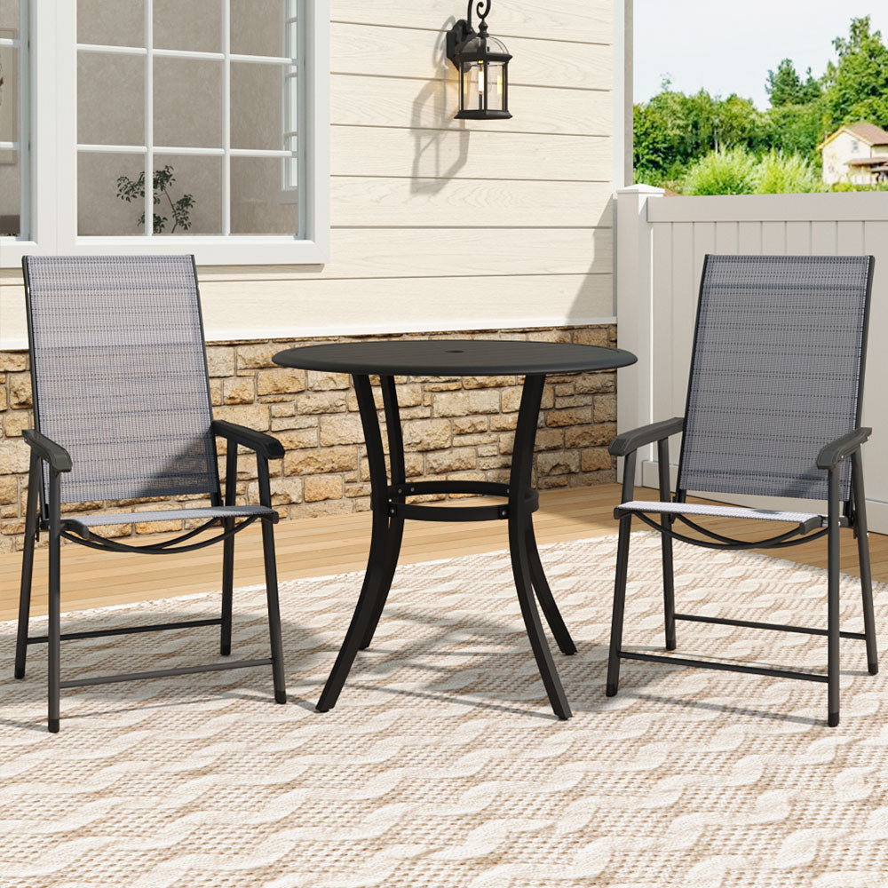 3-pieces Patio Dining Sets Metal Slatted Coffee Table With Foldable Chairs