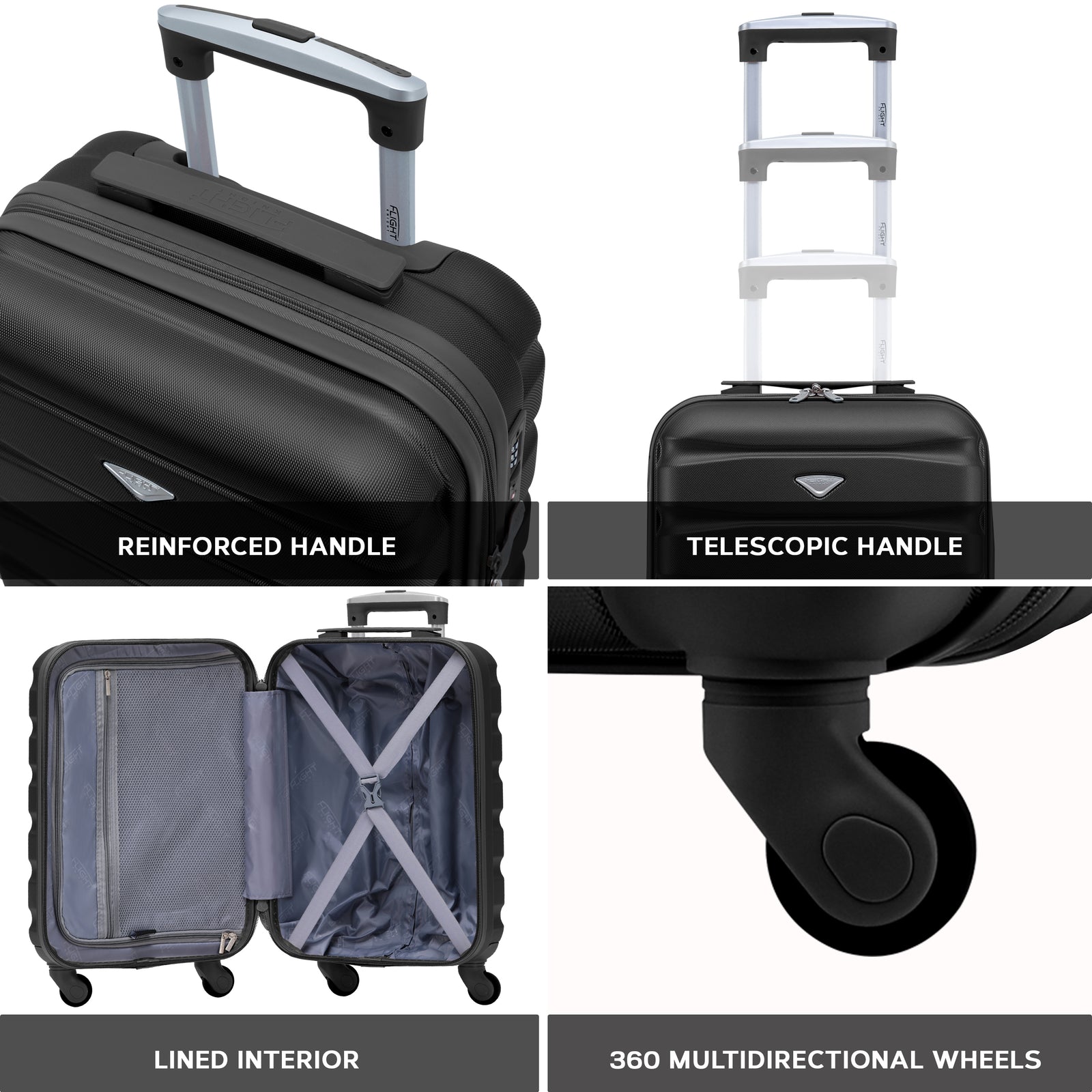 55x35x20cm Lightweight 4 Wheel Cabin Carry On Suitcase Overhead Case Approved For 100+ Airlines With Integrated Tsa Lock | 55 x 35 x 20cm | Black