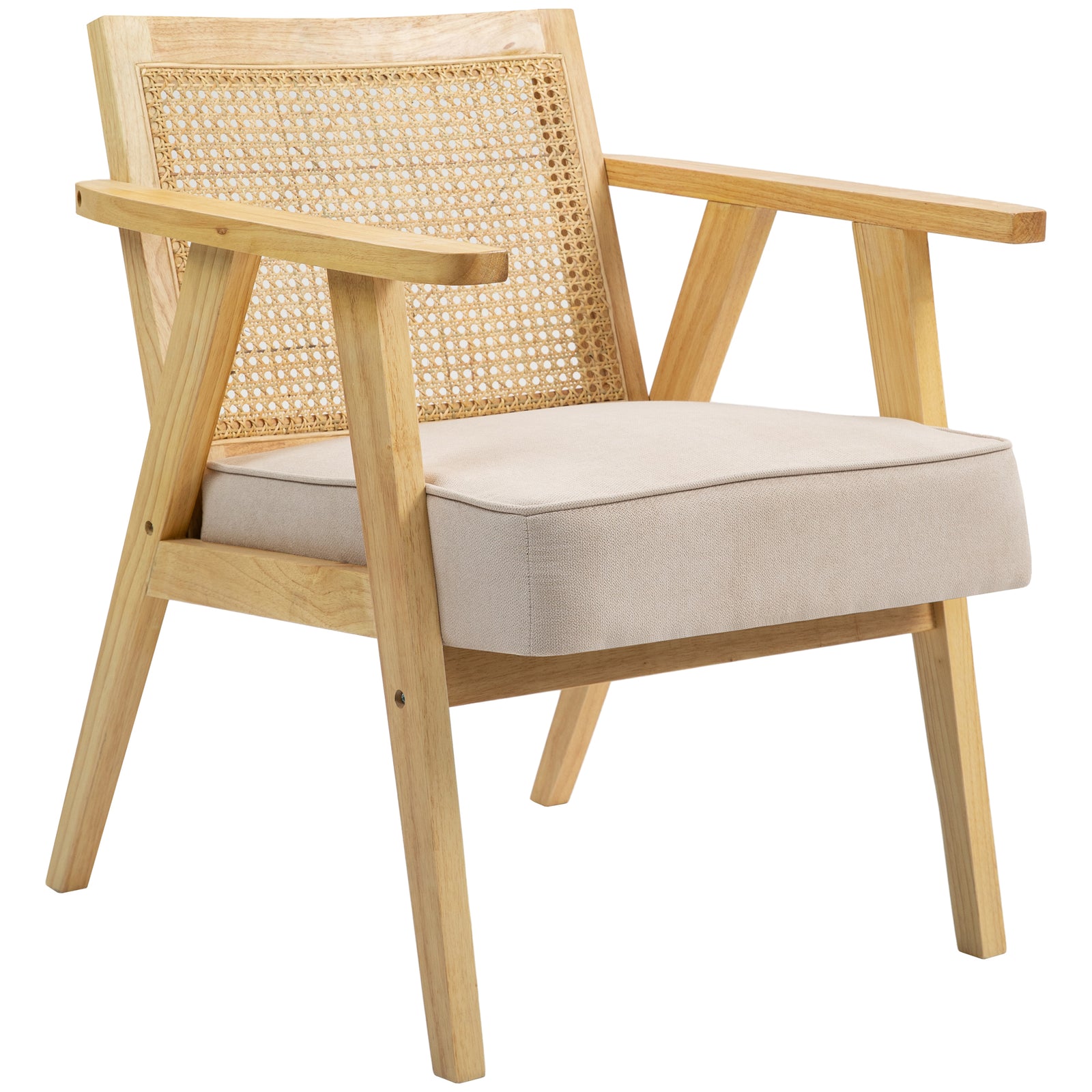 Rattan Armchair With Wood Frame Seat Cushion Bedroom