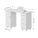Mobile Manicure Table With 1 Cabinet And 4 Drawers | White