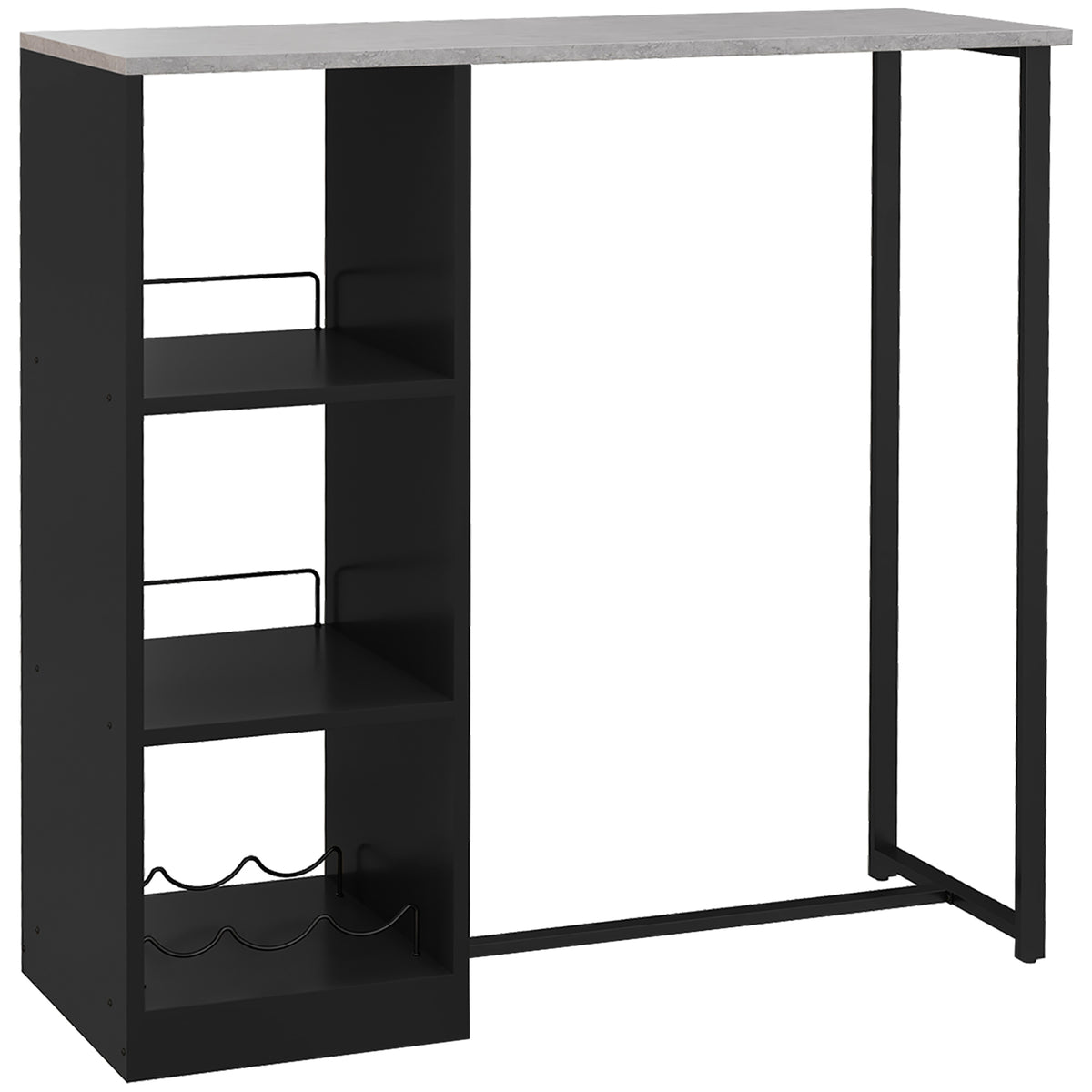HOMCOM Breakfast Bar Table With 3-tier Storage Shelf And Wine Rack, Black