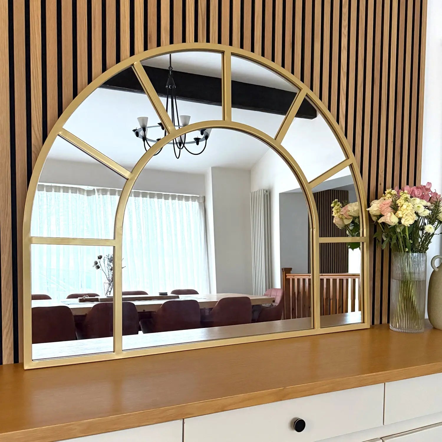 Mio - Metal Arched Window Mirror | 95cm x 120cm | Gold