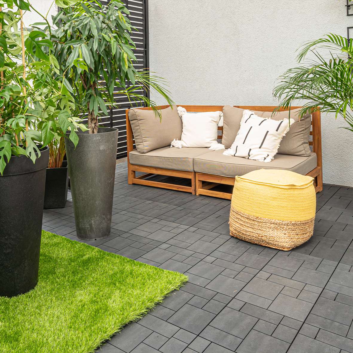 Pack Of 10 Mosaic Composite Interlocking Decking Tiles | Dark Grey