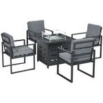 4 Seater Aluminium Garden Furniture Set W/ Gas Firepit Table
