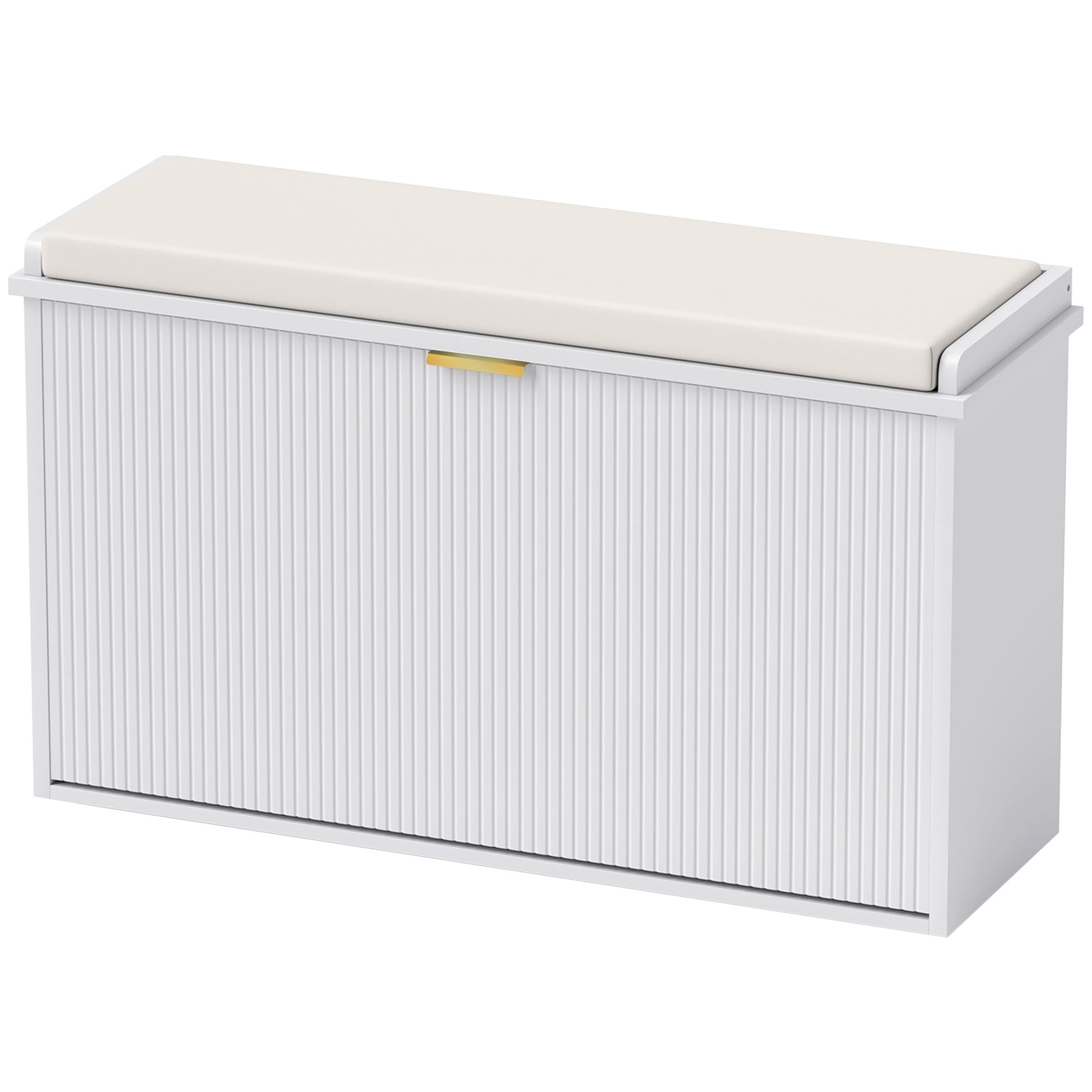 Shoe Storage Bench With Cushion And Flip-drawer | Medium | White