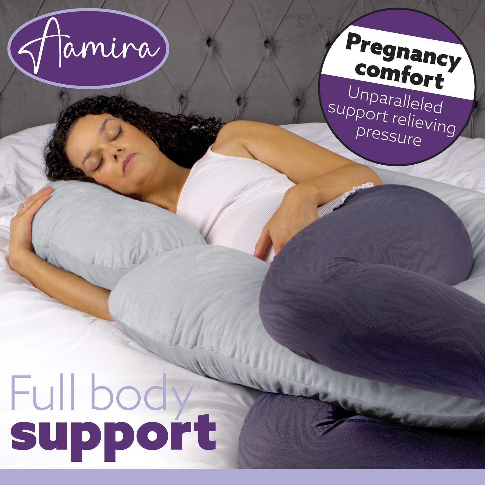 C Shaped Pregnancy Pillow, 140x65x20cm Shredded Memory Foam Full Body Maternity Cushion For Sleeping | C Shape | Light Grey