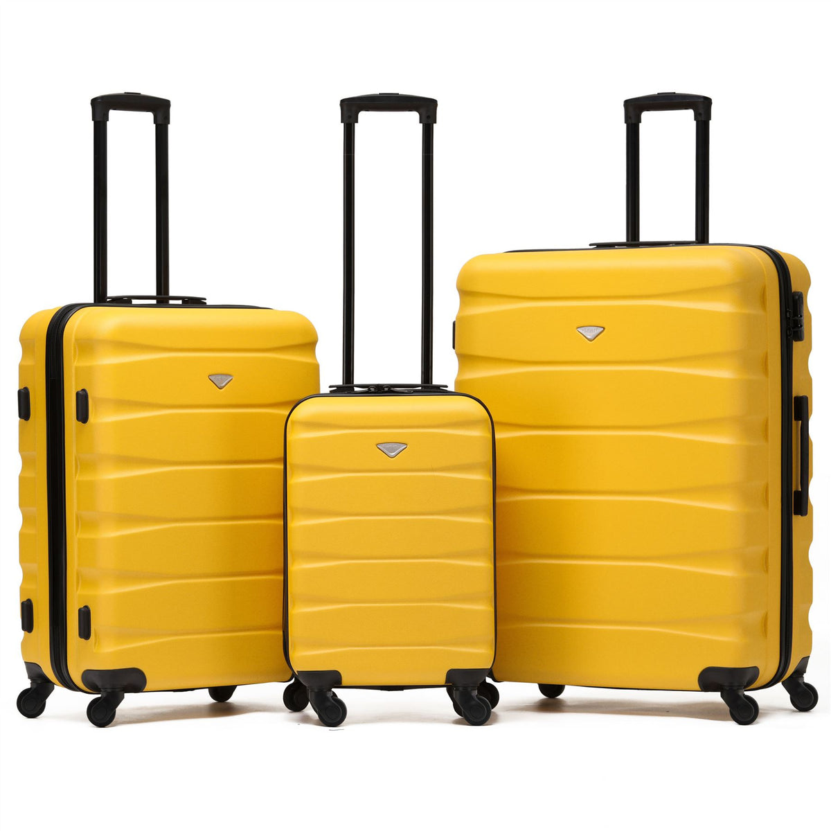 Set Of 3 Hard Shell Suitcase Cabin & Check In Cases With Tsa Lock - Overhead Cabin With Medium & Large Check-in Bag | Set of 3 | Yellow & Black