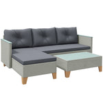 3 Pieces Rattan Lounge Set, L-shaped With Wood Table | Charcoal Gray