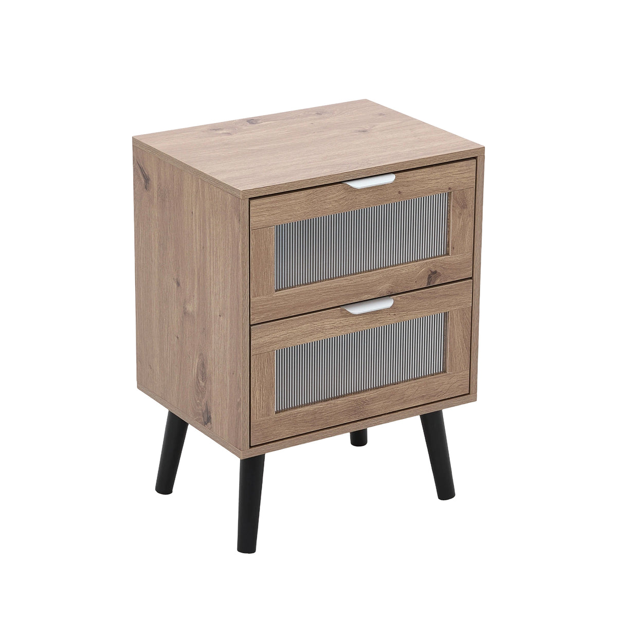 Breeins Modern Dual-drawer Bedside Table With Solid Wood Legs