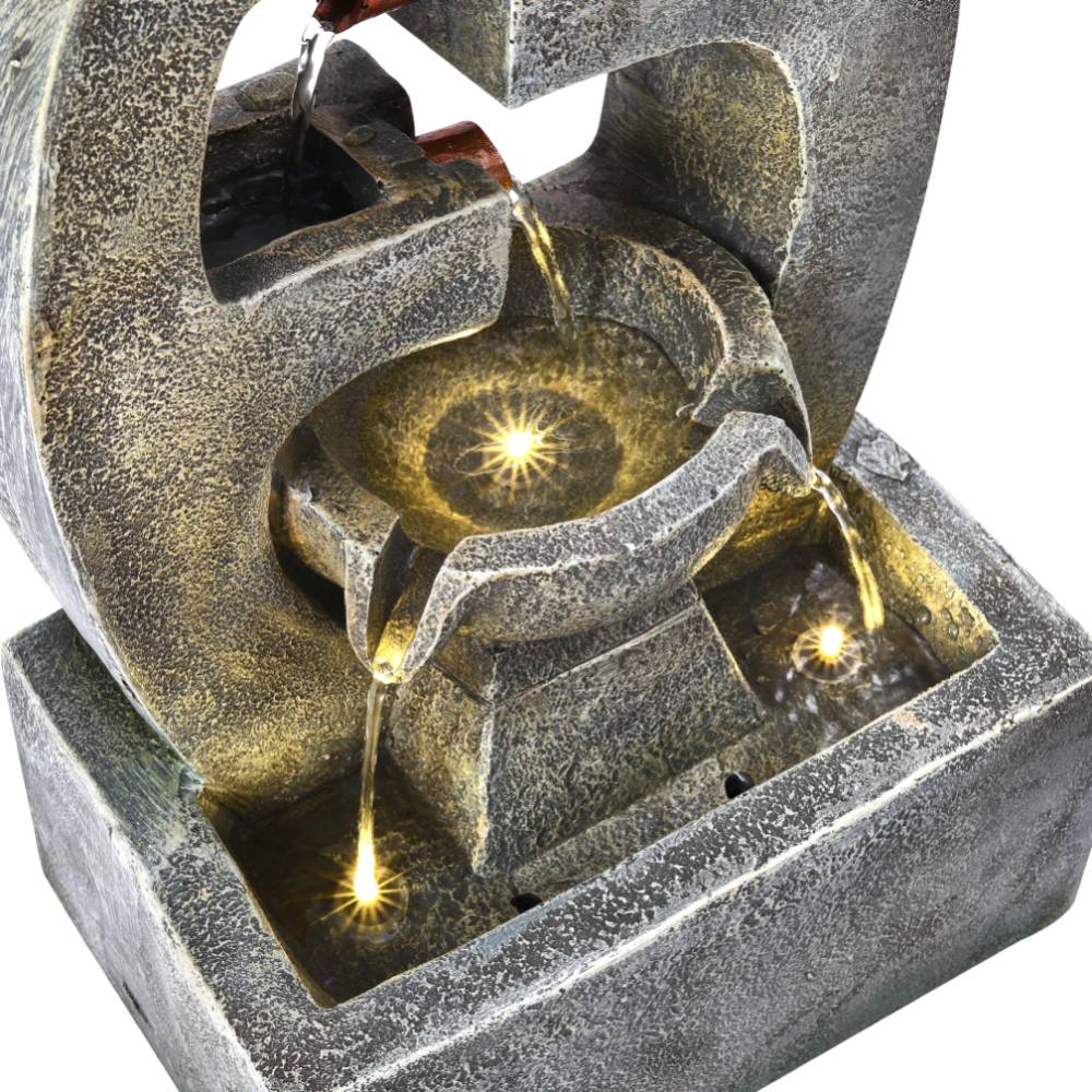 Solar Garden Water Fountain With Led Lights Tiered Modern Outdoor Feature