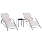 3 Pieces Lounge Chair Set Garden Sunbathing Chair W/ Table | Silver