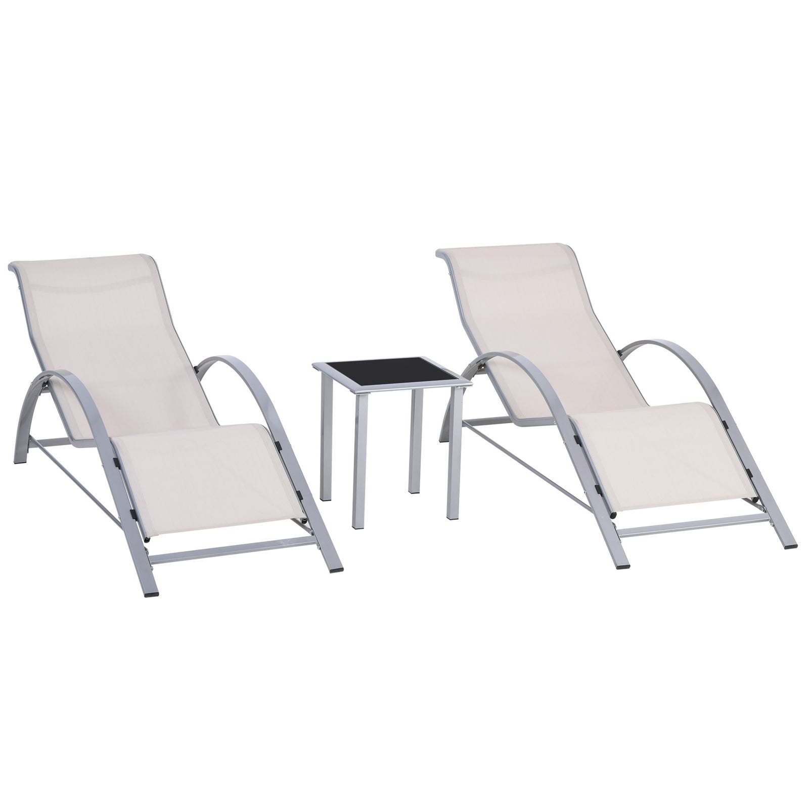 3 Pieces Lounge Chair Set Garden Sunbathing Chair W/ Table | Silver