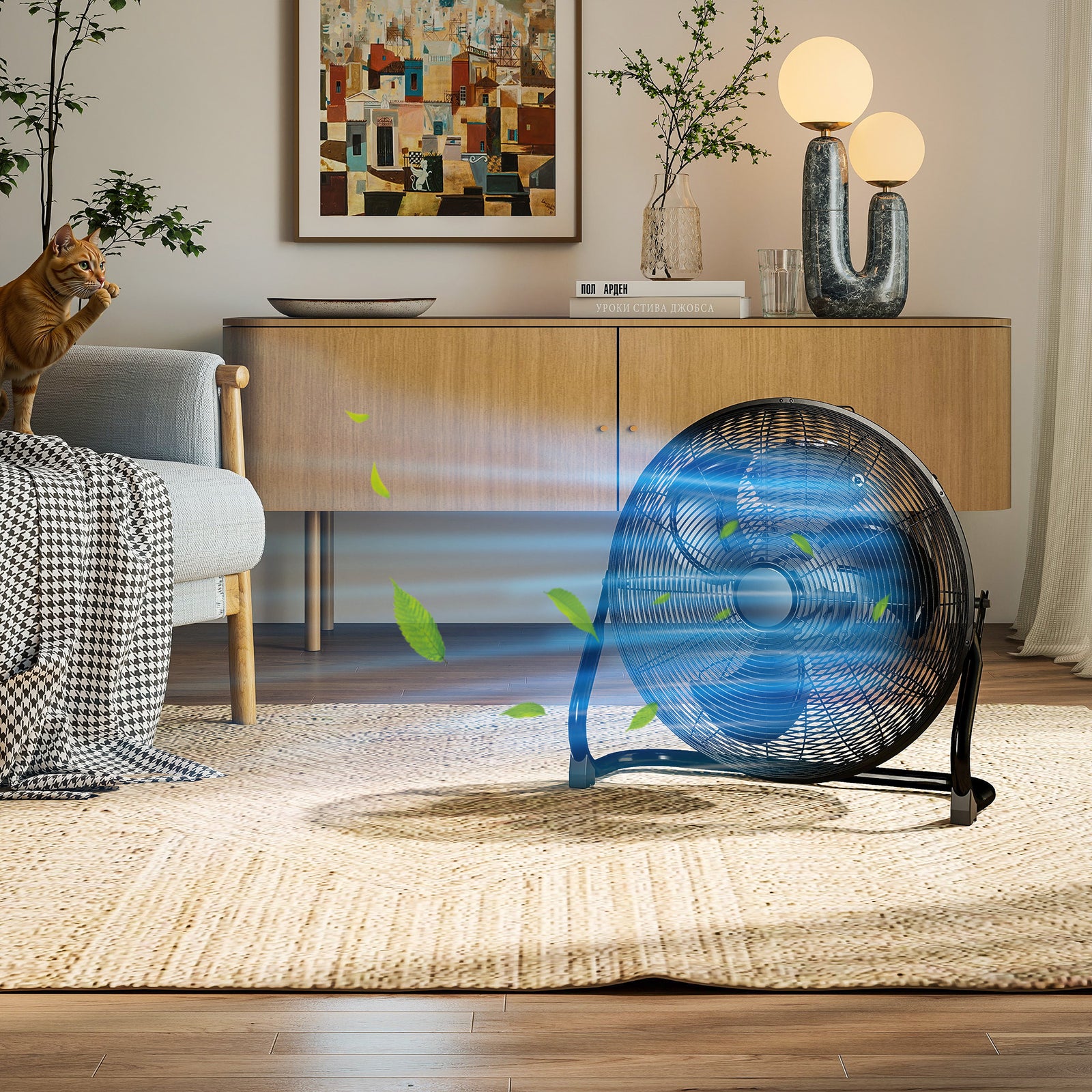 20" 100w Desk Fan Home Office Moving Oscillation With 3-speed Wind