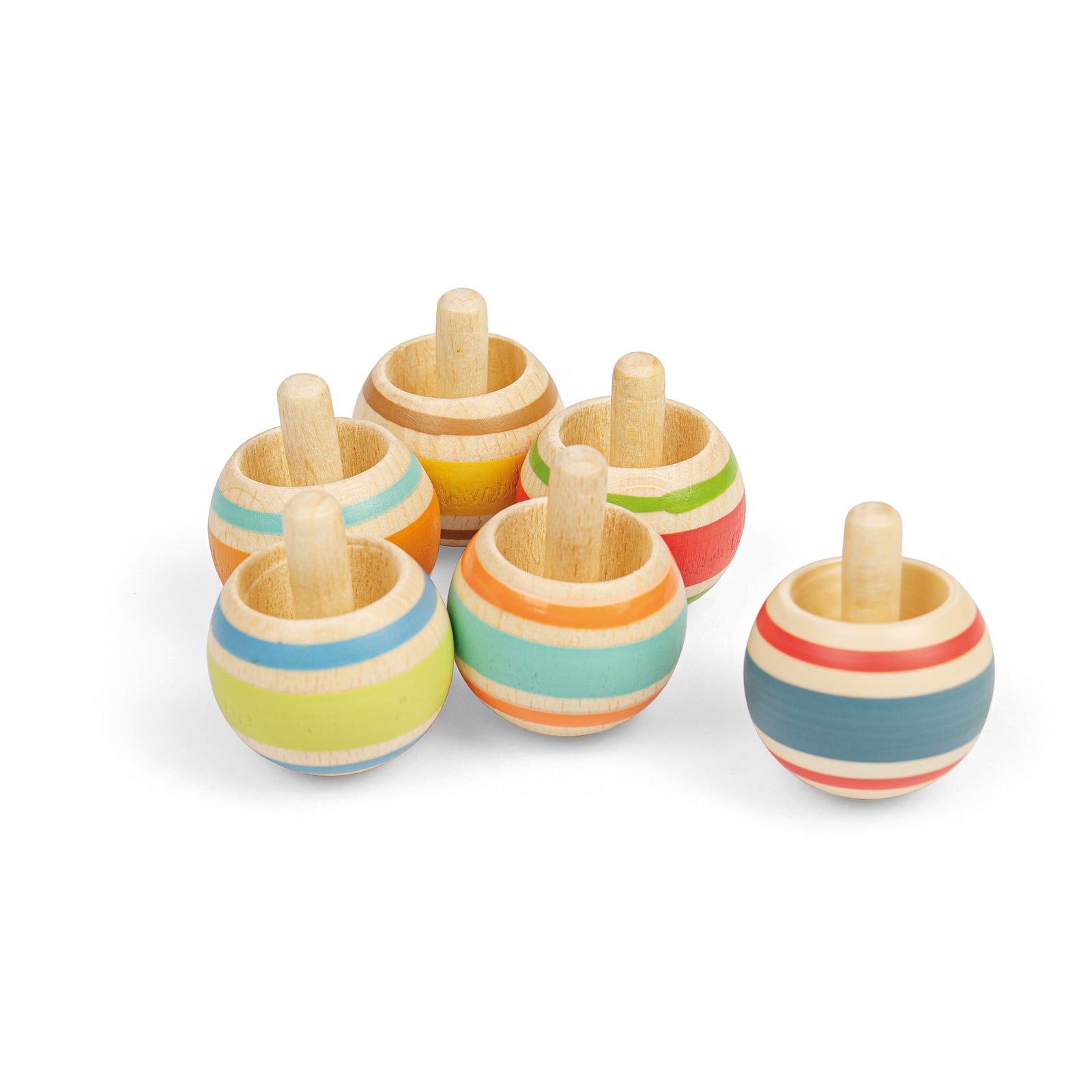 6pc Wooden Spinning Tops Set For Kids