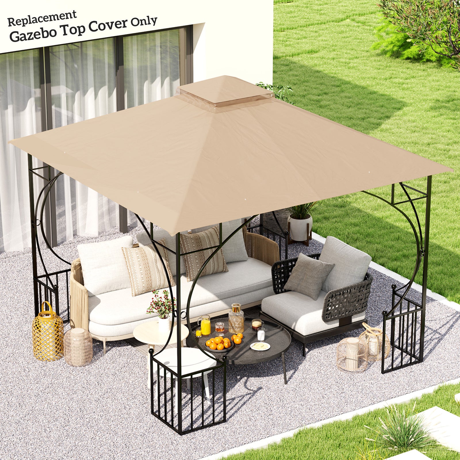 Gazebo Canopy Replacement Cover 3 X 3(m) 2-tier Roof Top | Khaki