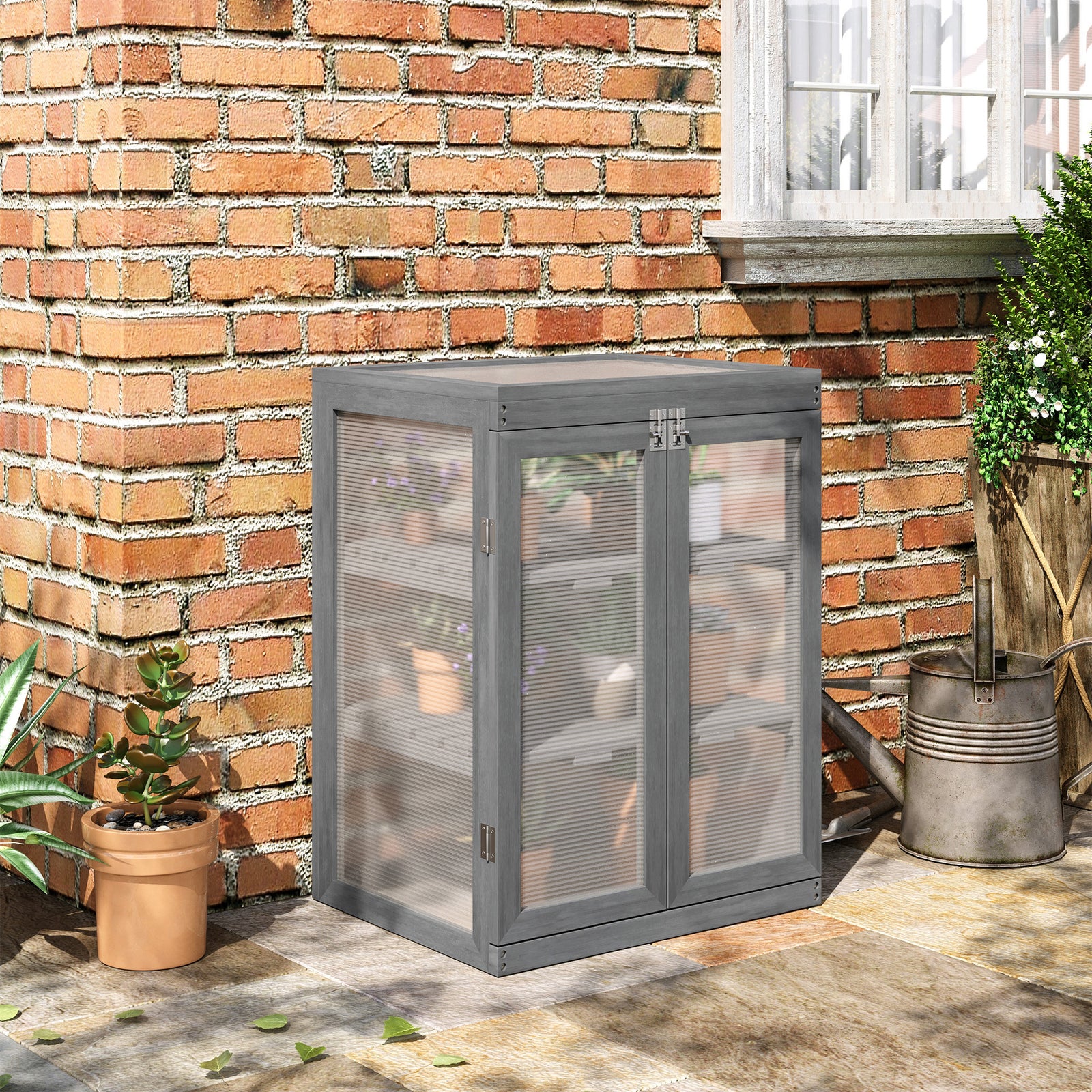 Mini Wood Greenhouse Cold Frame Plant Box (3 Types) | Dark Gray