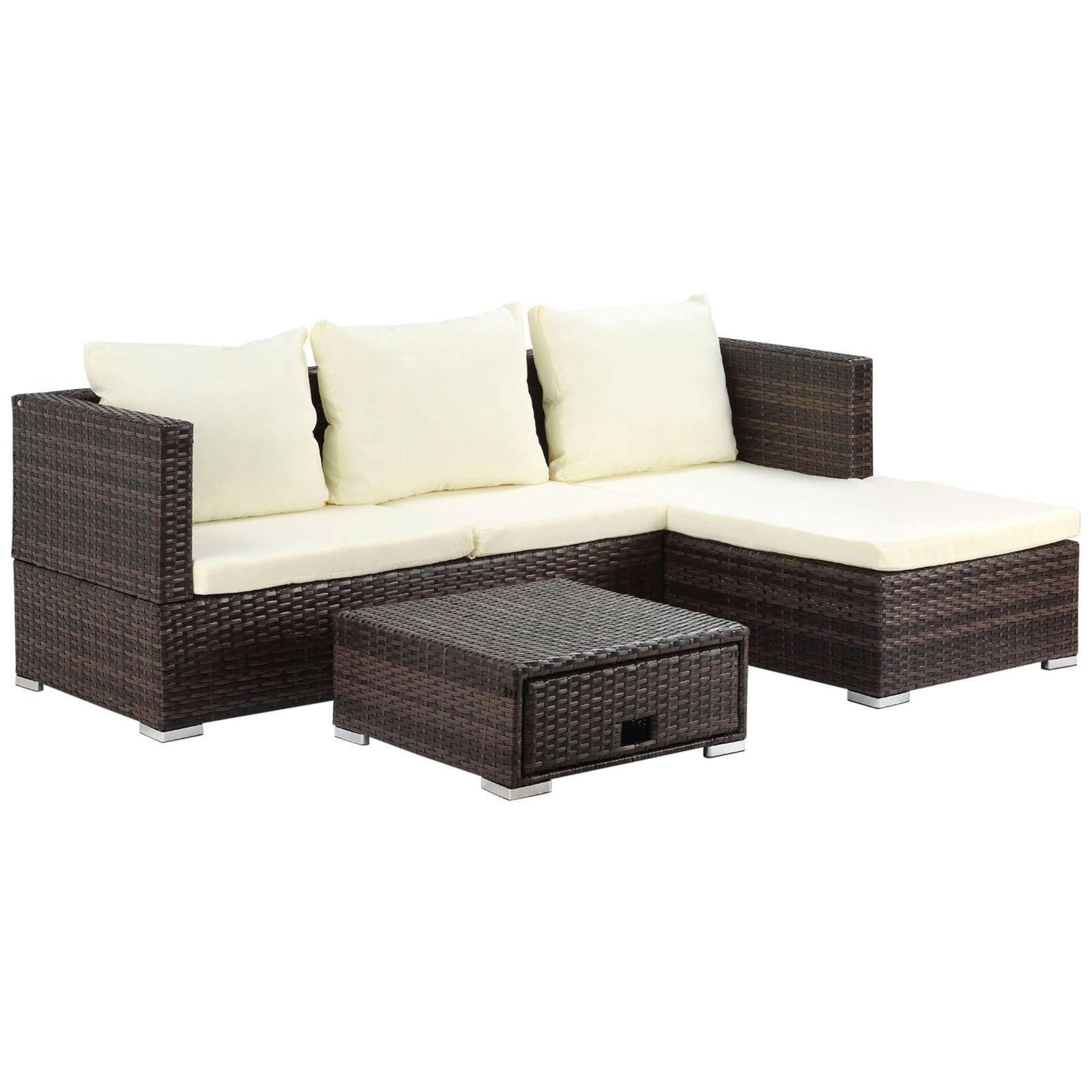 Rattan Garden Sofa Set Storage Table Wicker Patio Lounger | Brown