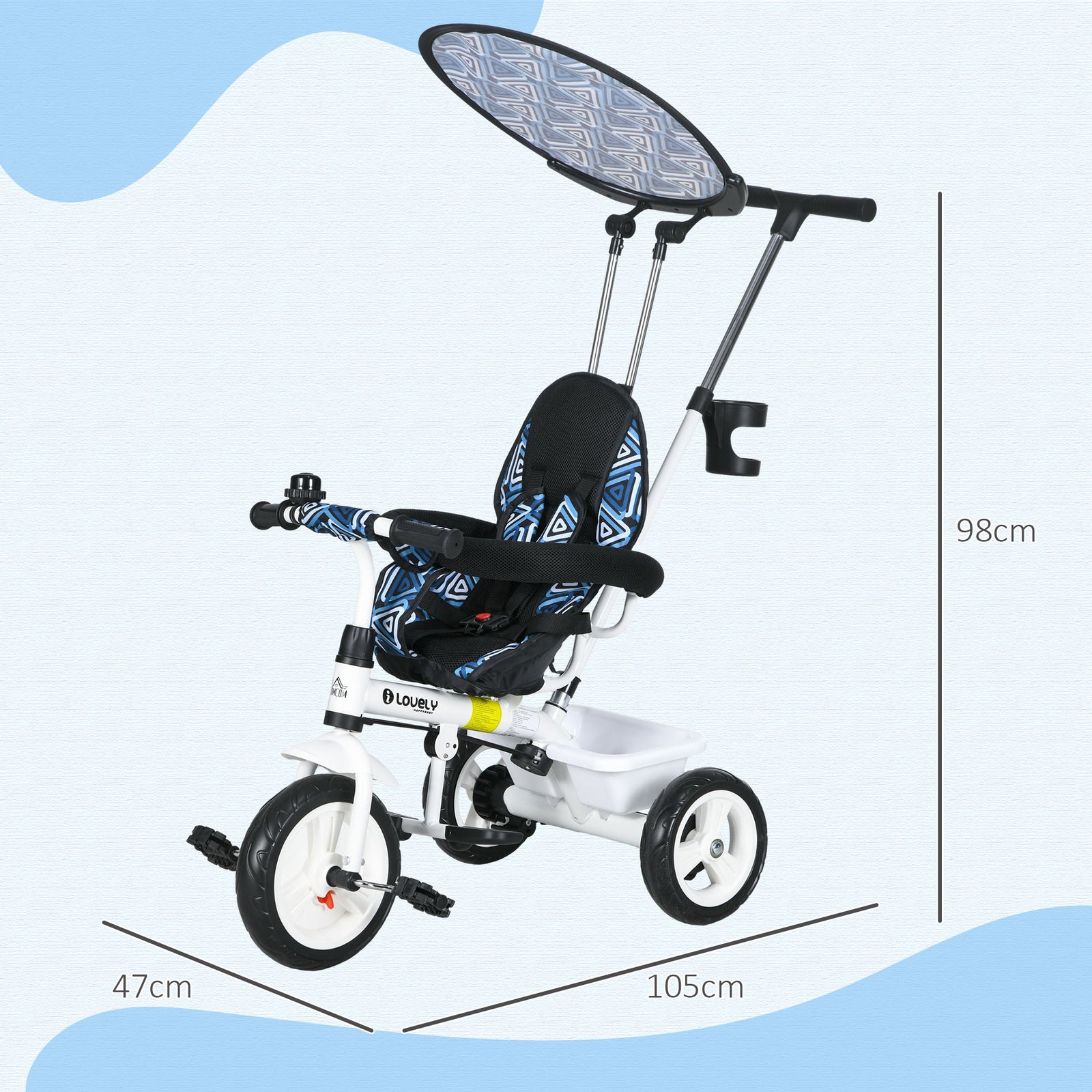 6 In 1 Kids Tricycle W/ Removable Handle For 1.5+ Year | Black