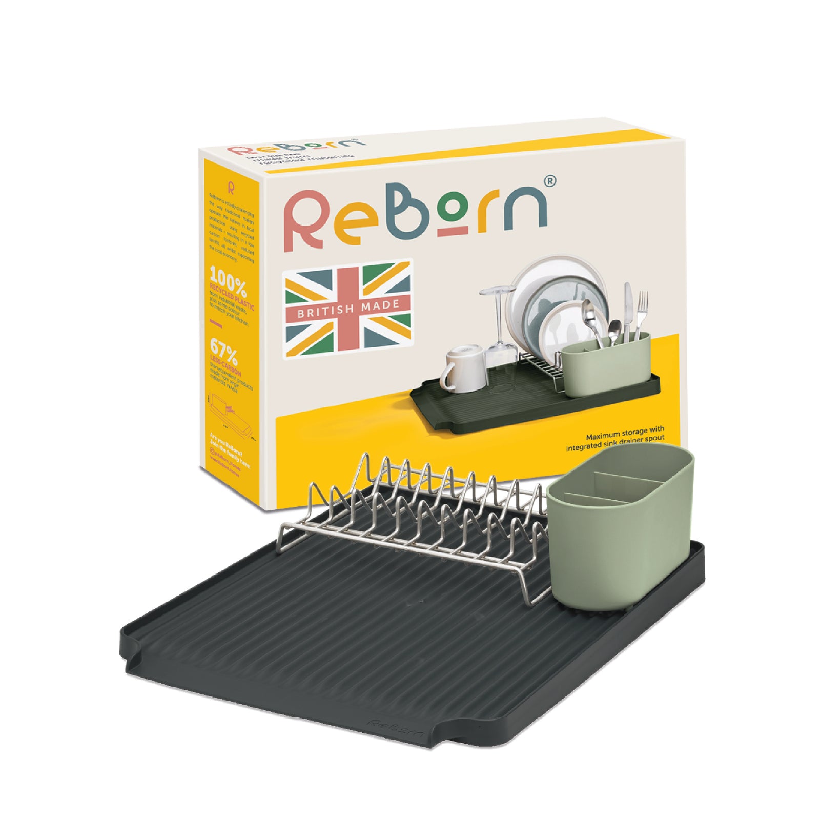 Large Recycled Draining Rack - Charcoal Grey Kitchen Dish Drainer - Holds up to 10 Plates - Made in the UK
