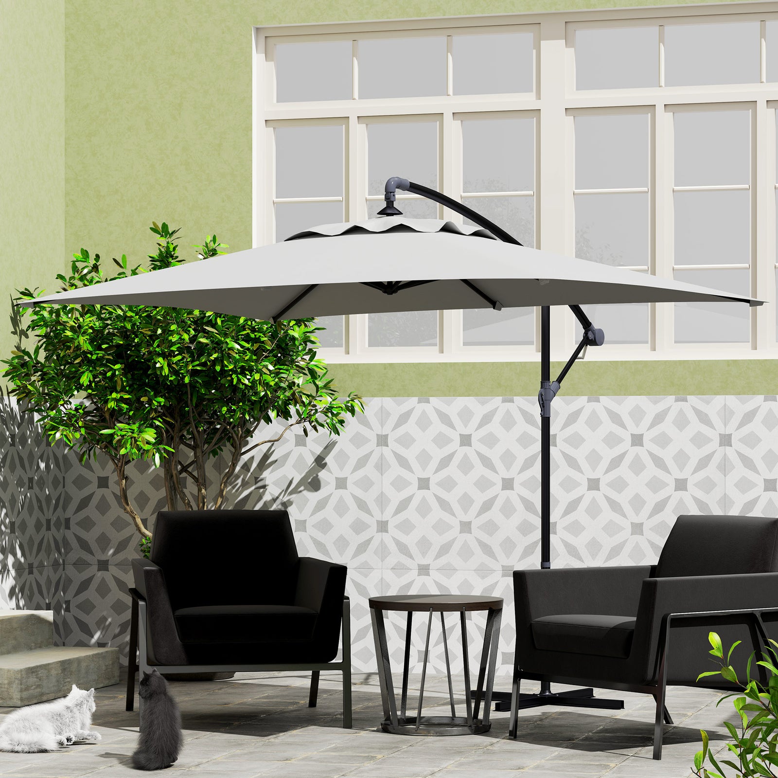 3m Cantilever Banana Parasol W/ Cross Base | Light Grey