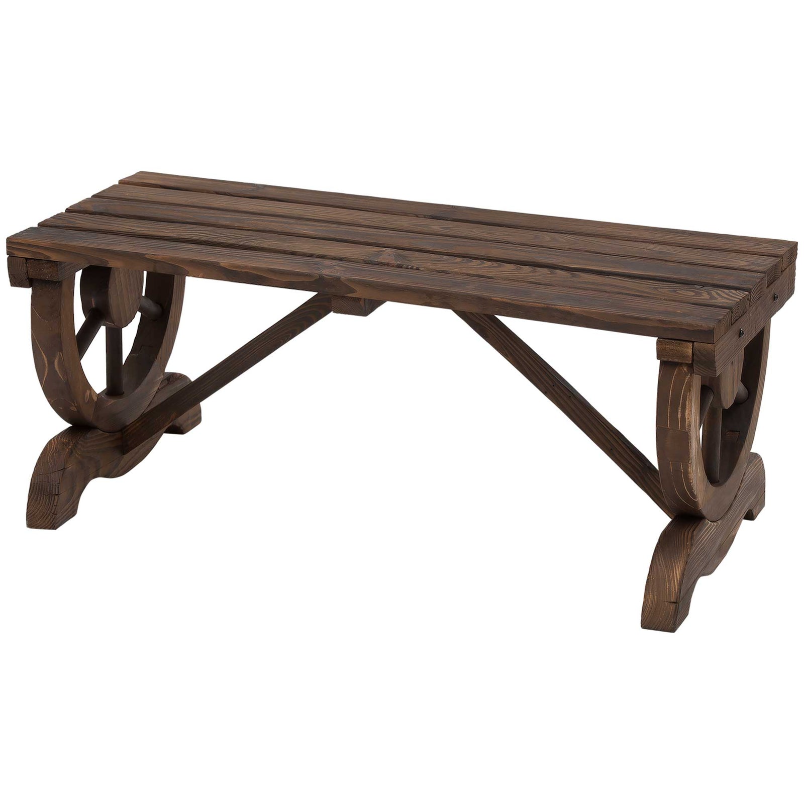 Rustic Wooden 2-person Bench Wheel-shaped Legs Reinforced | Brown