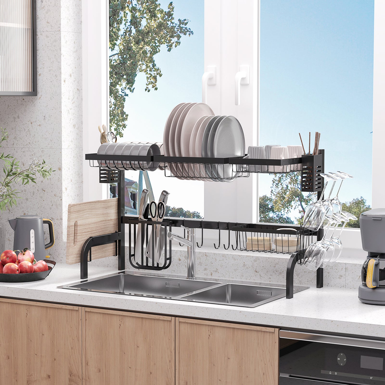 Over The Sink 2 Tier Dish Rack, Black