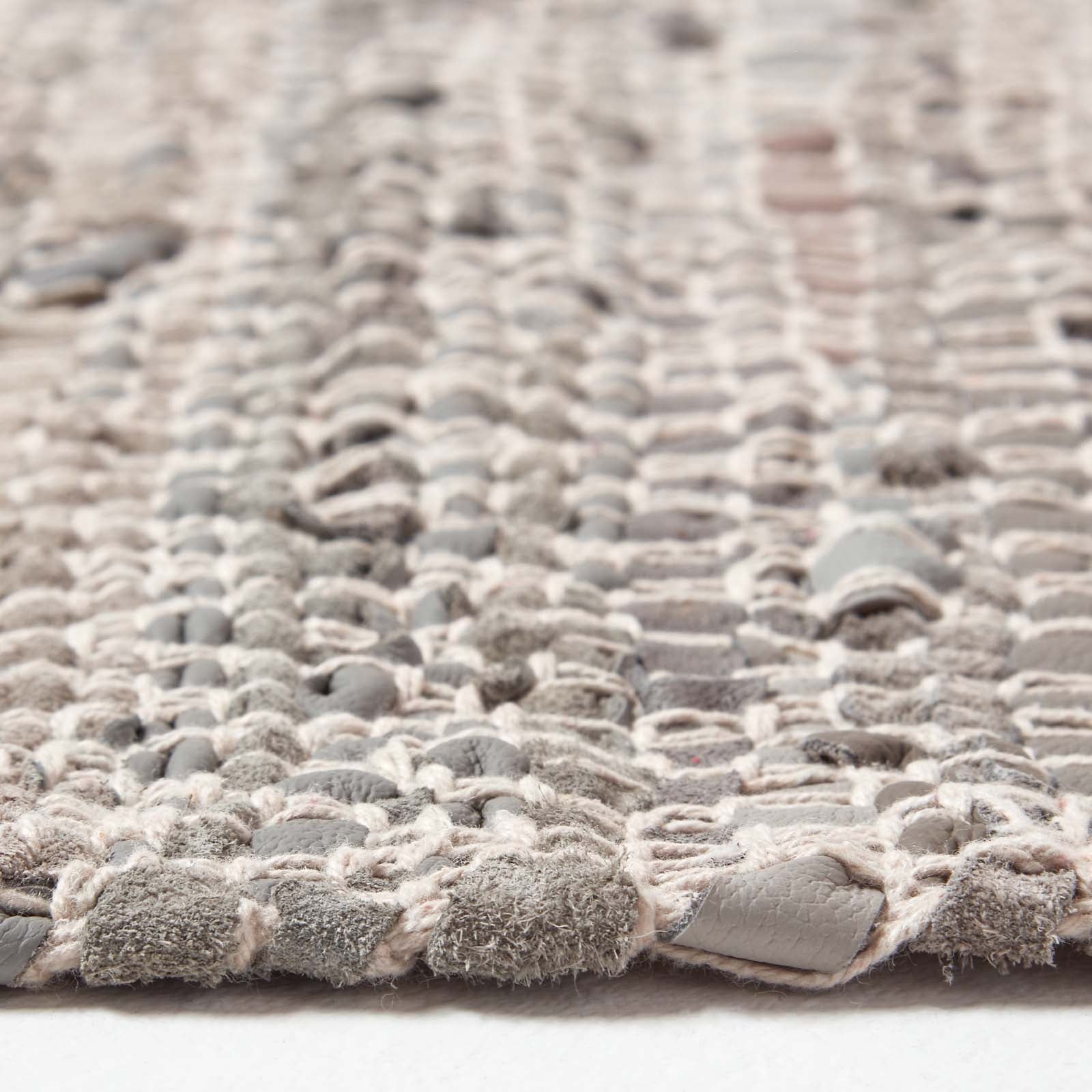 Real Leather Handwoven Diamond Pattern Rug | 200cm | Grey