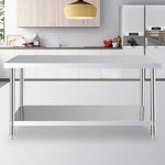 150×60cm Stainless Steel Work Table 2-tier Commercial Kitchen Prep Station, 80cm Height