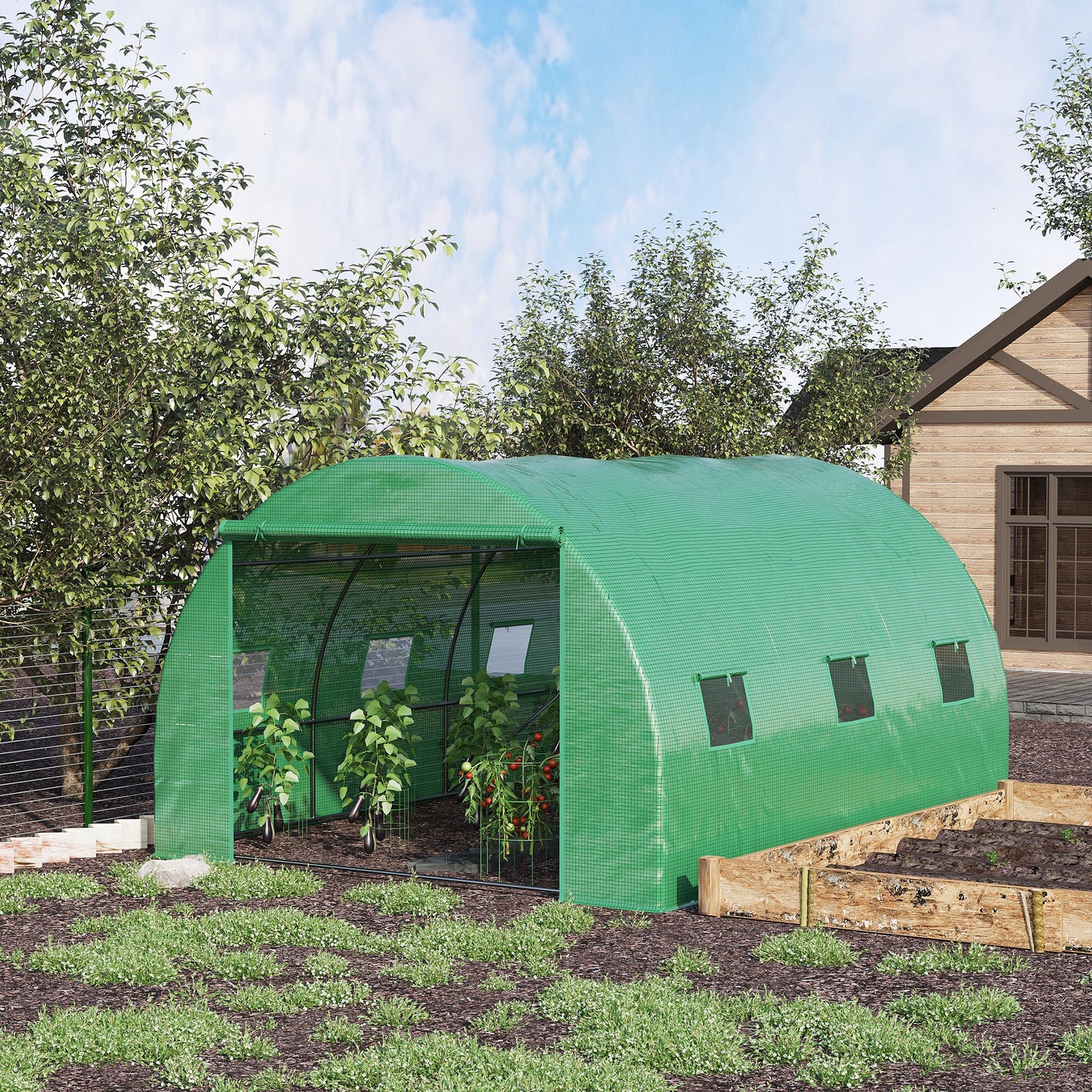 Tunnel Greenhouse W/ Pe Cover & Zipper Door