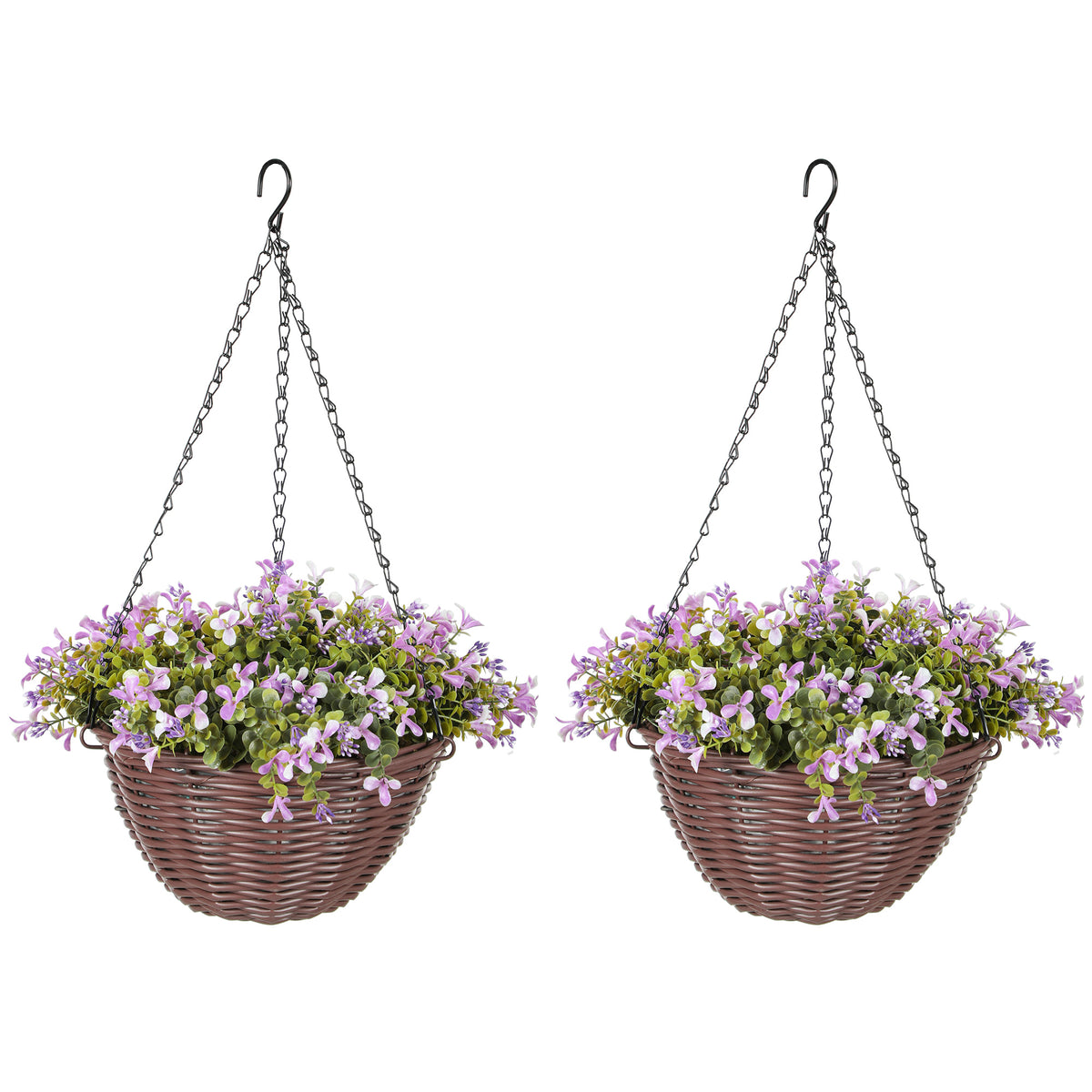 HOMCOM Artificial Flowers In Basket Set Of 2 With 75 Leaves And 15 Flowers