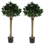 120cm Artificial Pair Of Bay Tree Laurel Uv Resistant Outdoor Topiary