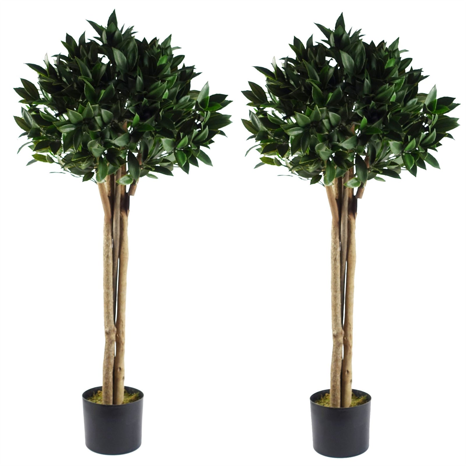 120cm Artificial Pair Of Bay Tree Laurel Uv Resistant Outdoor Topiary
