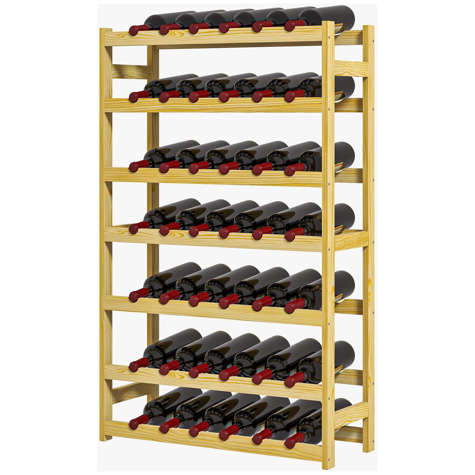 Wooden Wine Rack, 42 Bottles, 7 Tiers