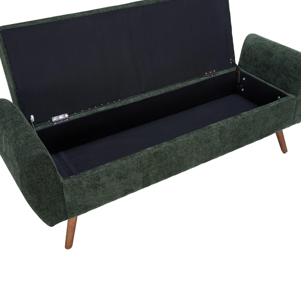 Chenille Upholstered Storage Bench – Extra Long Entryway Bench With Hidden Compartment, 153 X 46 X 54 Cm | Green