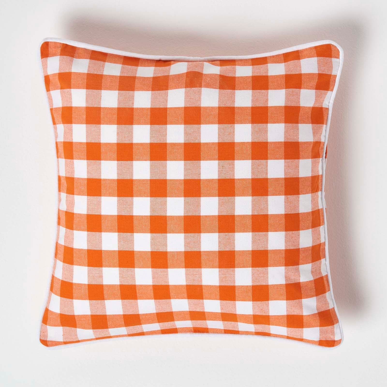 Block Check Cotton Gingham Cushion Cover | 45cm x 45cm | Orange