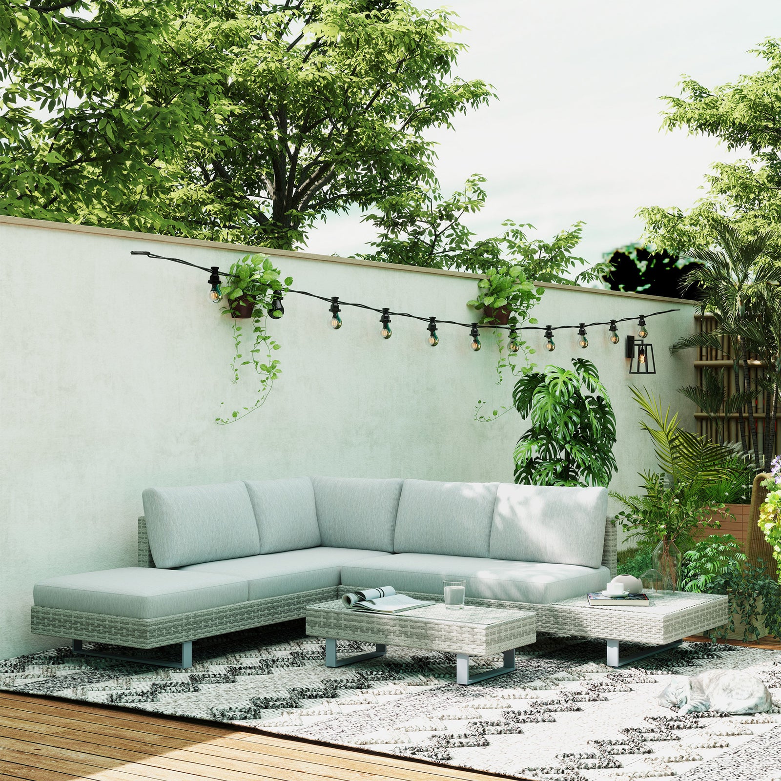 3 Pieces Rattan Wicker Sofa Set W/ Table Cushions