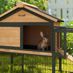Wooden Rabbit Hutch Outdoor, Guinea Pig Hutch With Steel Run, Removable Tray