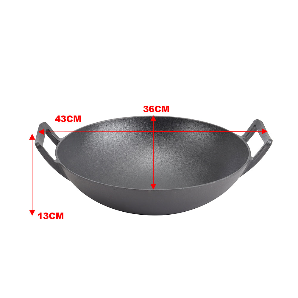 36cm Dia Cast Iron Wok With Double Handles