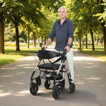2-in-1 Mobility Walker With Seat, Foldable Rollator With Footrests