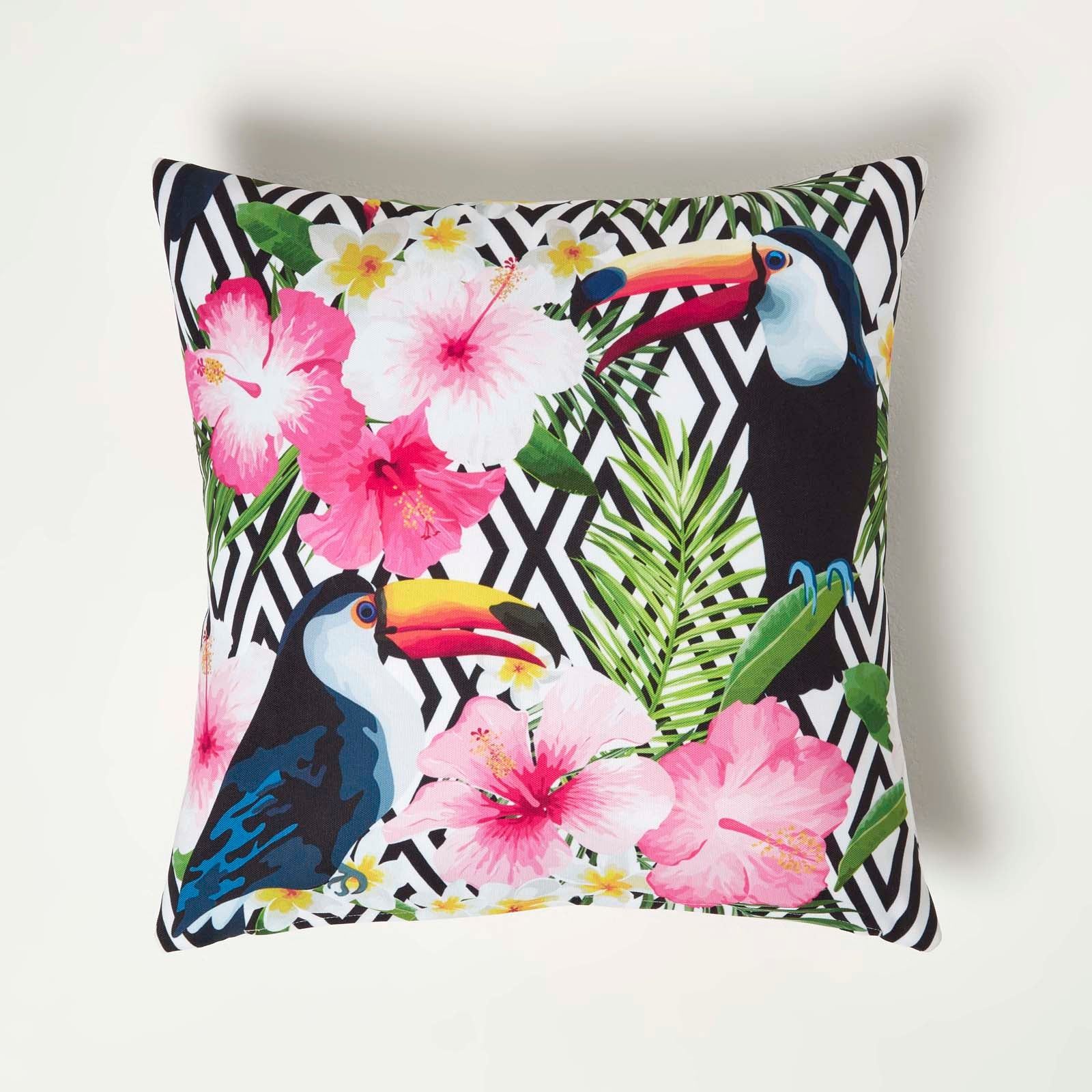 Luxury Outdoor Cushions 2 Set, Waterproof, Soft-touch, Tropical Toucan, For Garden And Indoor