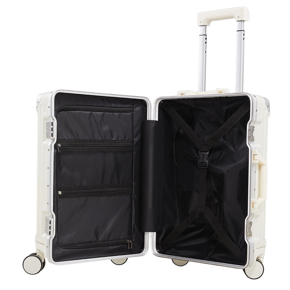 20 Inch Suitcase With Combination Lock And Usb Charging Port | White