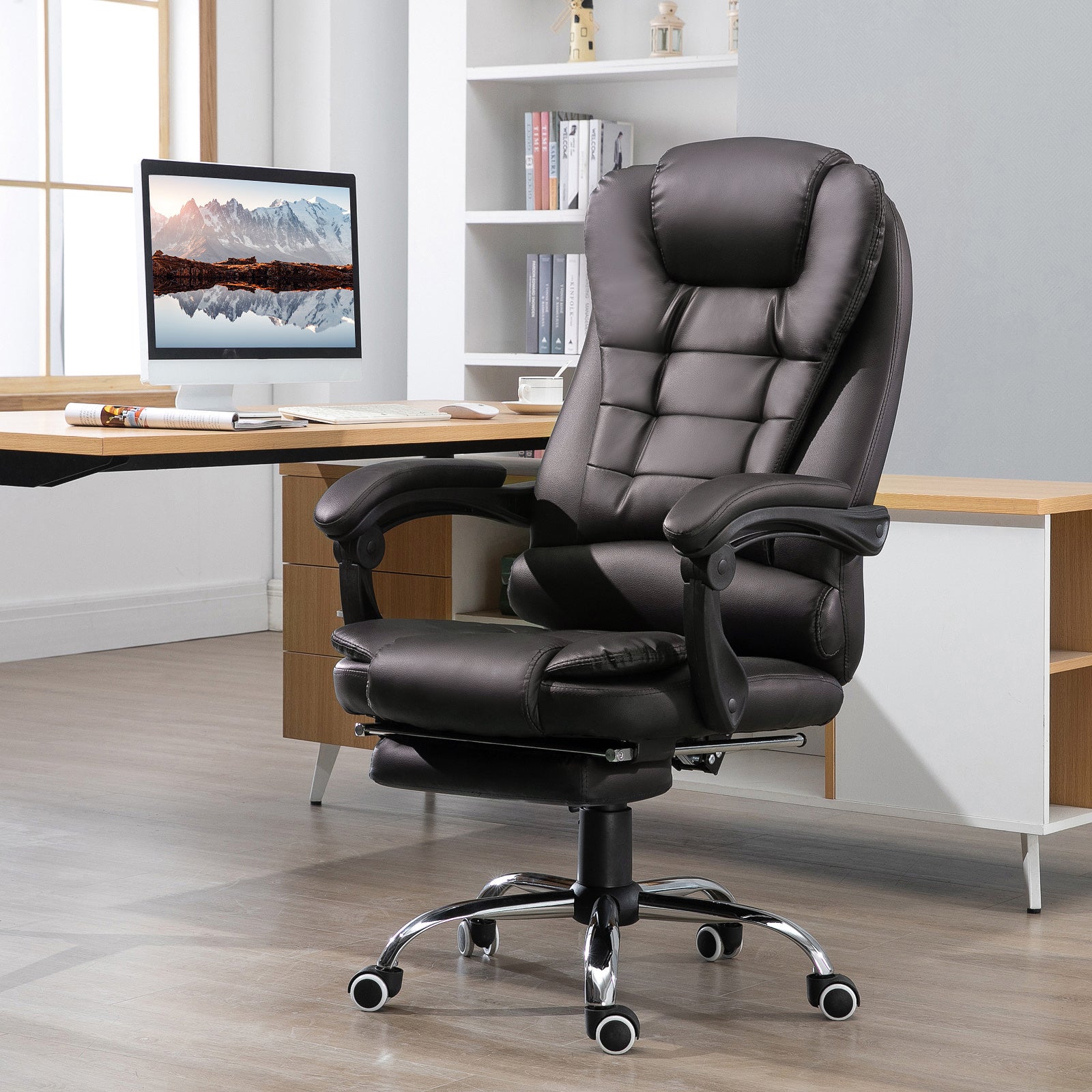 Pu Leather Executive Chair With Footrest | Brown