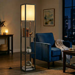 Floor Lamp With 3-tier Storage Shelf For Home Office | Black