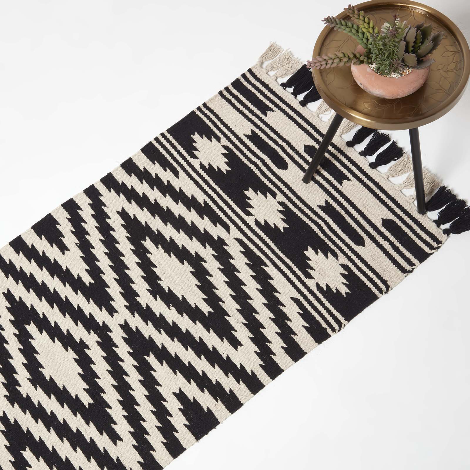 Dinan Black & White Kilim Cotton Rug | 200cm | Black & White