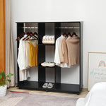 Mobile Double Open Wardrobe W/ Clothes Hanging Rail Colthing | One Size | Black