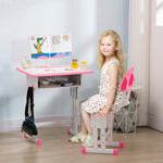 Kids Desk And Chair Set W/ Drawer, Book Stand, Pen Slot | Pink
