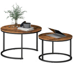 HOMCOM Marble Coffee Table Set Of 2, Round Nest Of Tables, Rustic Brown