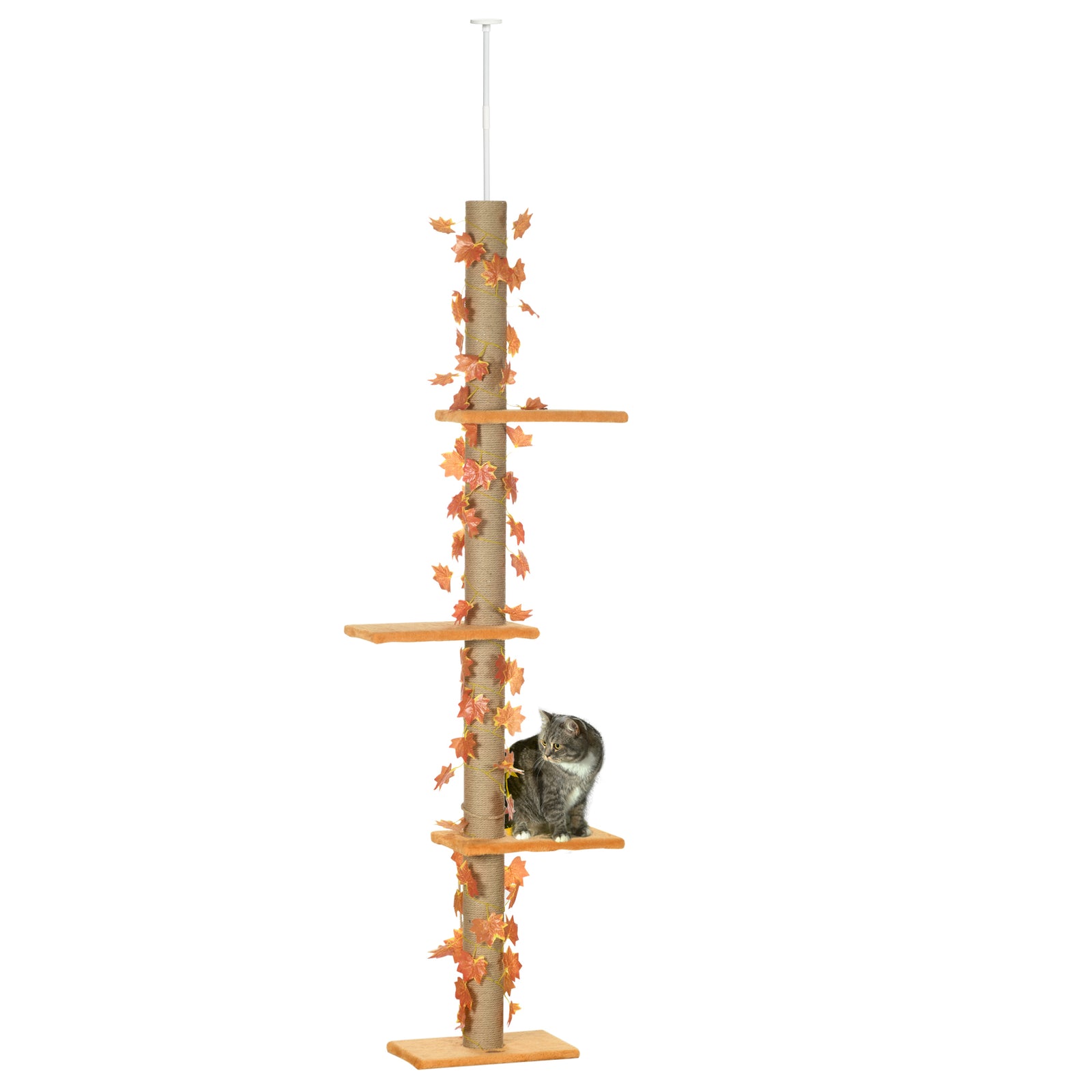 242cm Adjustable Floor-to-ceiling Cat Tower W/ Anti-slip Kit | Orange