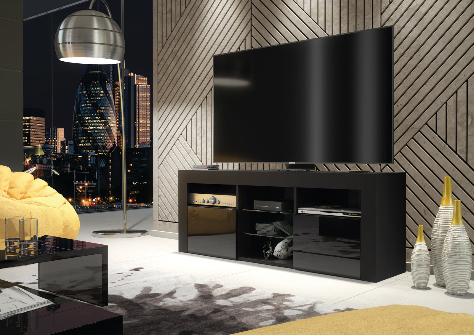 Pulse Tv Unit 145cm With Led Lights | Black