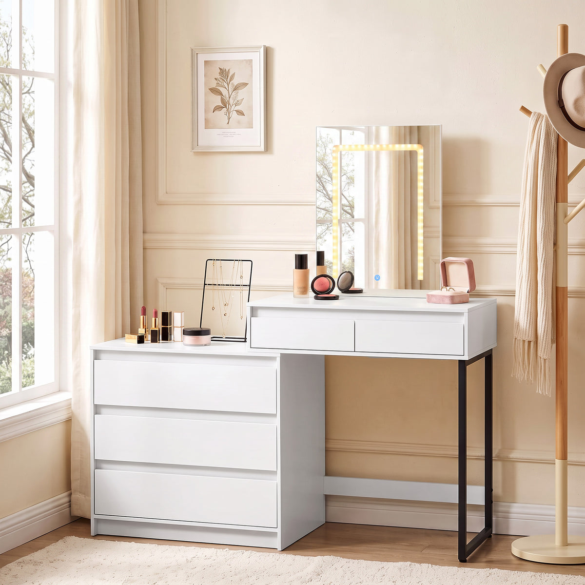 HOMCOM Vanity Makeup Desk Led Mirror Bedroom White